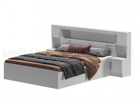 Кровать двуспальная 1,6м с надстройкой и тумбами Бася  (белый) в Витиме - vitim.mebel-nsk.ru | фото