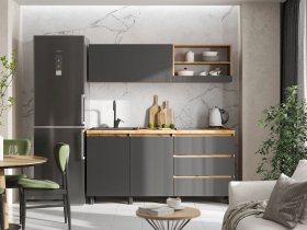 Кухонный гарнитур 1,7м Хелен  (дуб крафт золотой/графит) в Витиме - vitim.mebel-nsk.ru | фото