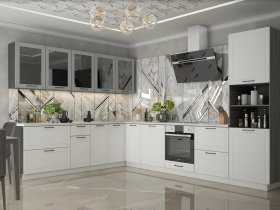 Модульная кухня Глэдис (белый снег/лайт грей софт/корпус анкор темный) в Витиме - vitim.mebel-nsk.ru | фото