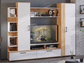 Стенка «Дакота» (дуб крафт золотой/белый ясень) в Витиме - vitim.mebel-nsk.ru | фото